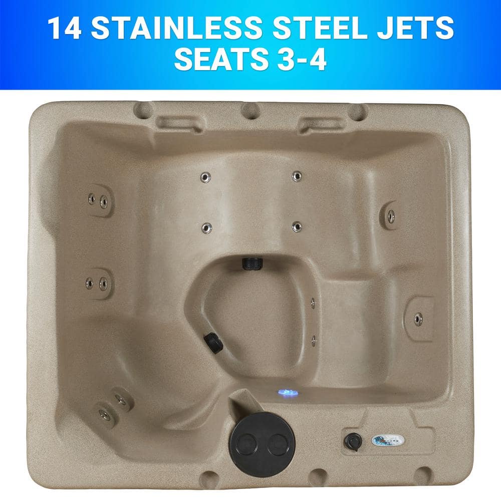 Beige 4-Person Electric Rectangle Hot Tub with Jets