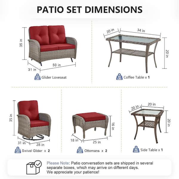 SleekArm 7-Piece Gray Wicker Patio Conversation Set with Olefin Gray Cushion/Glider Loveseat with Patio Swivel Chairs