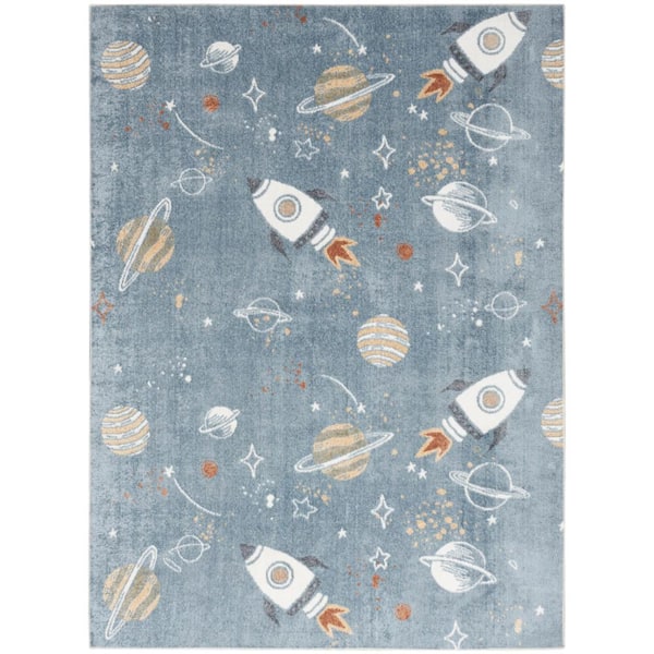 Nourison Astra Machine Washable Blue Multicolor 4 ft. x 6 ft. Graphic Contemporary Area Rug