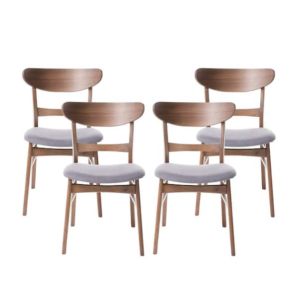 Noble House Idalia 30.80 X 20.60 X 19.60 Dark Grey and Walnut Fabric Upholstered Dining Chair (Set of 4)
