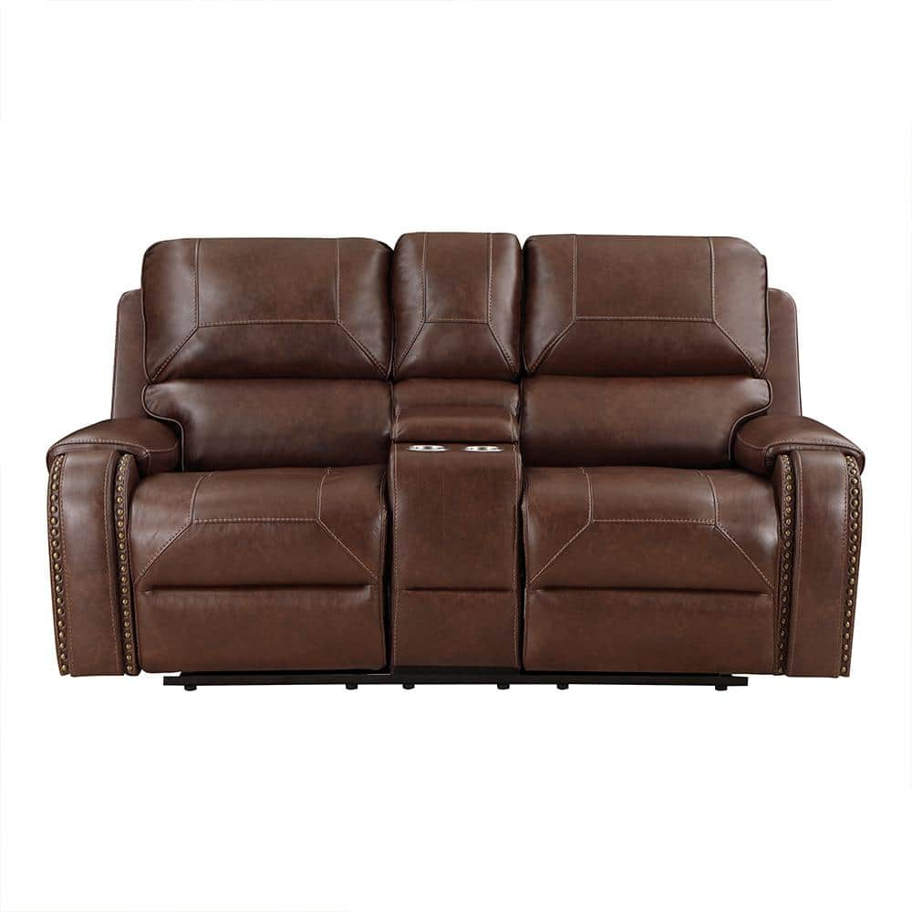 Homelegance Logansport 76 In. W Brown Faux Leather Double Glider ...