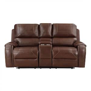 Logansport 76 in. W Brown Faux leather Double Glider Reclining Loveseat Center Console, Receptacles USB Ports