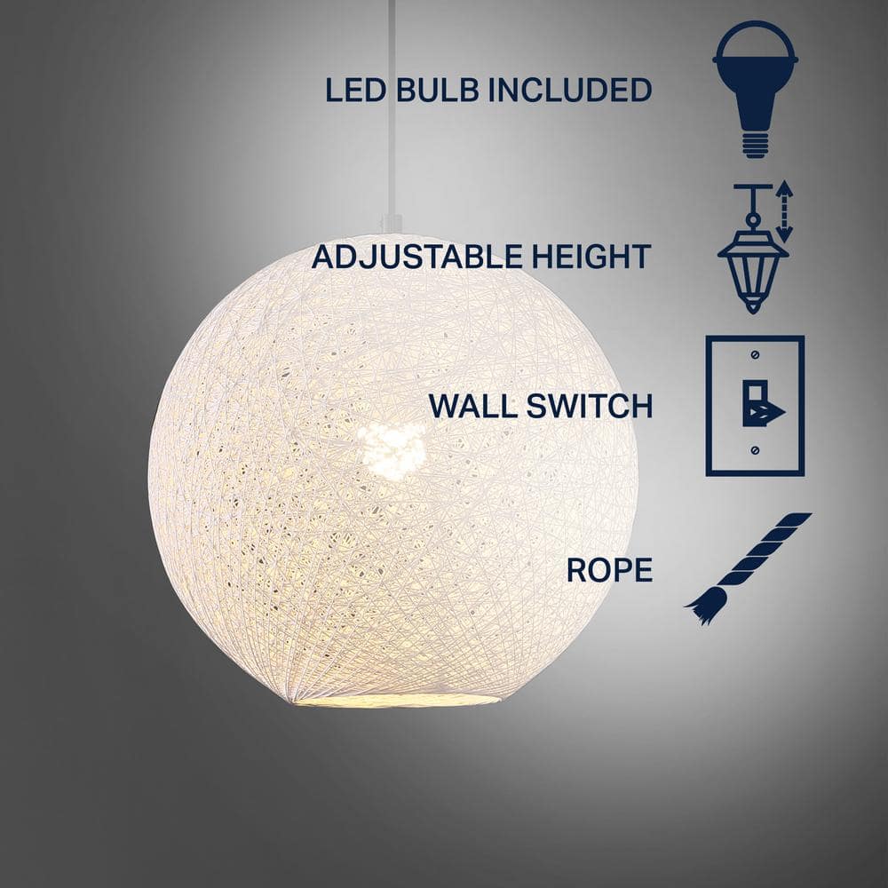 White Bohemian Woven Globe LED Pendant Light