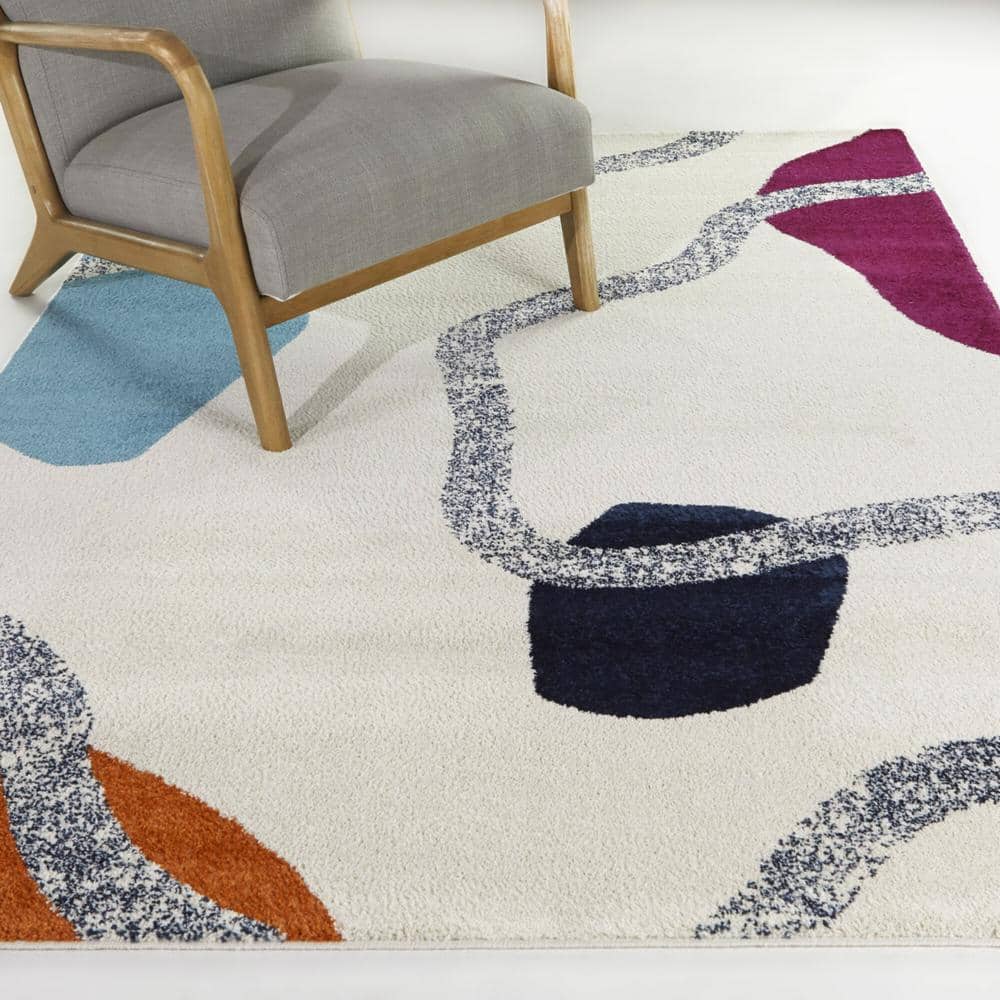 Evergood Cream and Multicolor Abstract Easy Care Area Rug