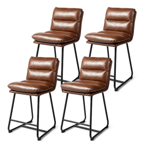Glitzhome 37.50 in. H Modern Brown Thick Leatherette Counter Stool with Metal Legs (set of 4)