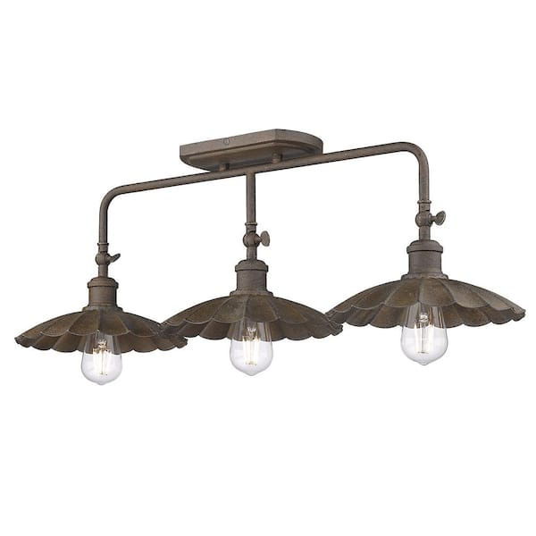 Golden Lighting - Clemence 30.88 in. 3-Light Dark Rust Vanity Light