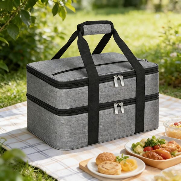 insulated casserole travel tote bag VP Home Large Carrier - Double Compartment for Hot or Cold Food - Cupcake Carrier this insulated food carrier keeps meals organized while you are away from home Expandable Double Casserole Carrier Bag