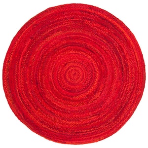 Braided Red 5 ft. x 5 ft. Round Solid Area Rug