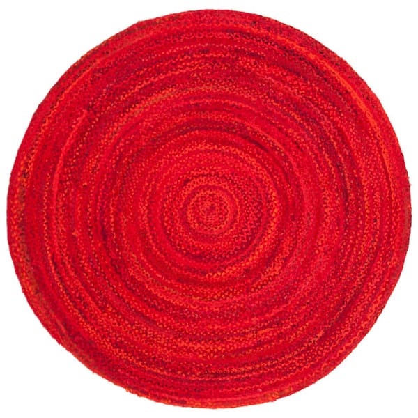 SAFAVIEH Braided Red 5 ft. x 5 ft. Round Solid Area Rug
