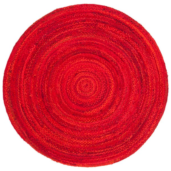 SAFAVIEH Braided Red 8 ft. x 8 ft. Solid Color Striped Round Area Rug