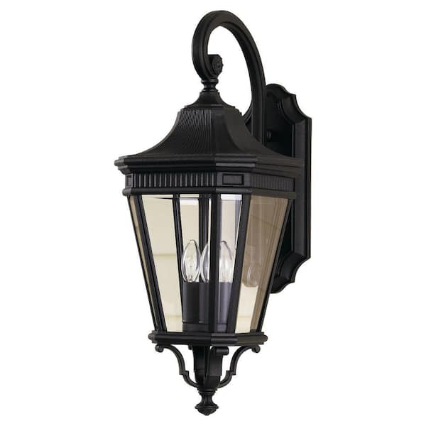 Generation Lighting Cotswold Lane 3-Light Black Outdoor 23.75 in. Wall Lantern Sconce