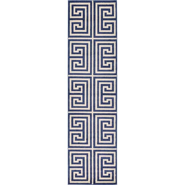 Unique Loom Athens Greek Key Navy Blue 2' 7 x 10' 0 Runner Rug