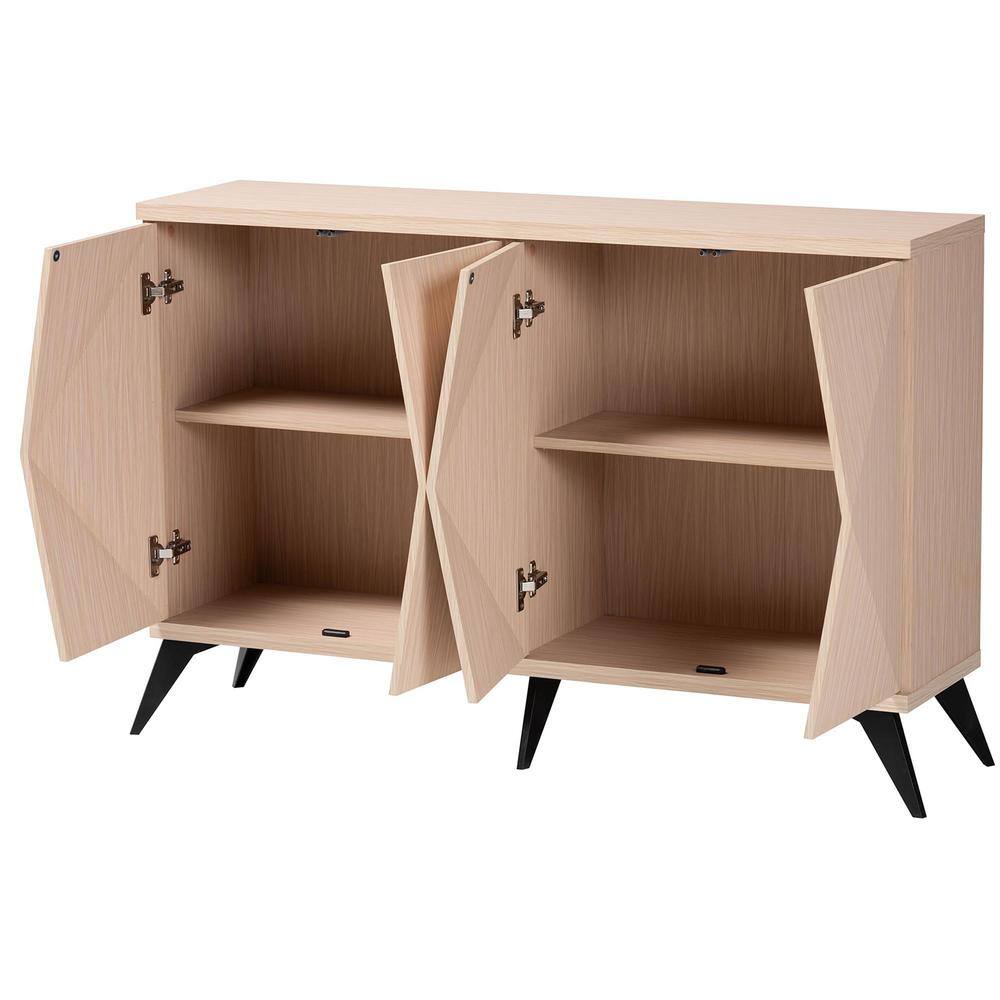 Draper Light Brown and Black Wood 4-Door Sideboard Buffet