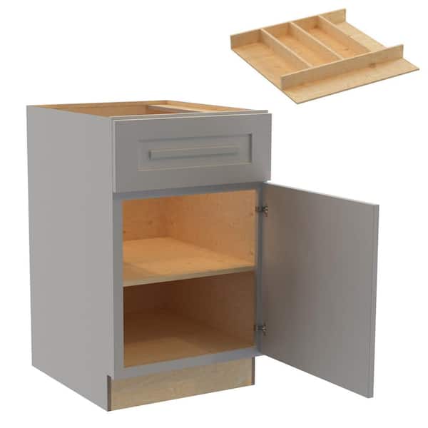Home Decorators Collection Grayson 21 in. W x 24 in. D x 34.5 in. H Assembled Plywood Base Kitchen Cabinet in Pearl Gray with Utility Soft Close RH