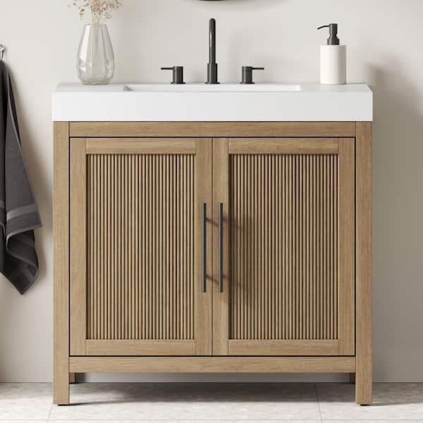 Cargrove 36 in. Single Sink Oak Bath Vanity with White Resin Composite Top (Assembled)