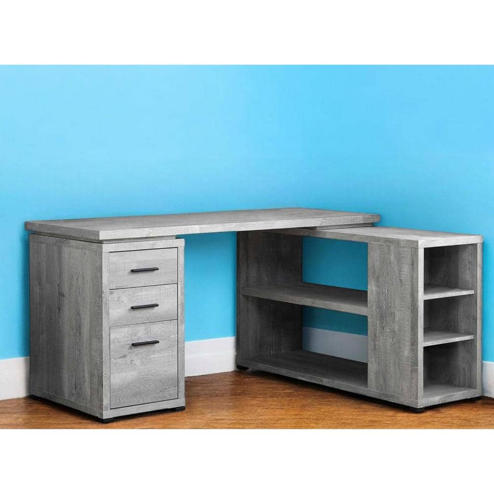 47.25 in. L-Shaped Gray Engineered Wood 3-Drawer Computer Desks