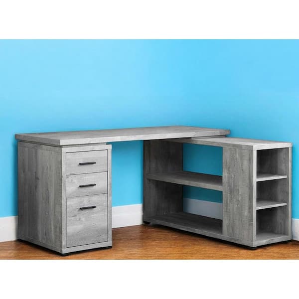 HomeRoots 47.25 in. L-Shaped Gray Engineered Wood 3-Drawer Computer Desks
