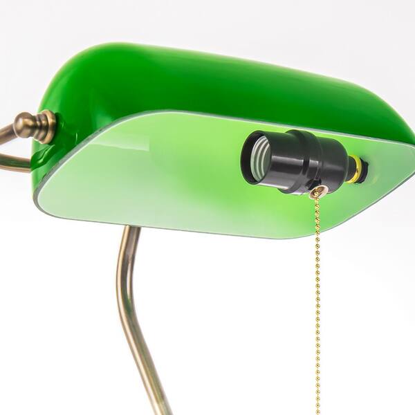 YANSUN 15 Gold Finish Vintage Bankers Lamp with Green Glass