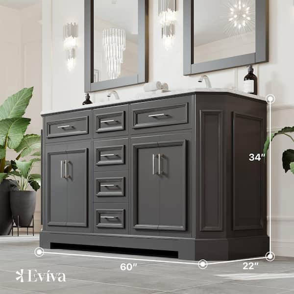 Eviva Glory 42 in. W x 22 in. D x 33 in. H Bathroom Vanity in Dark Gray with White Cararra Marble Top with White Sink