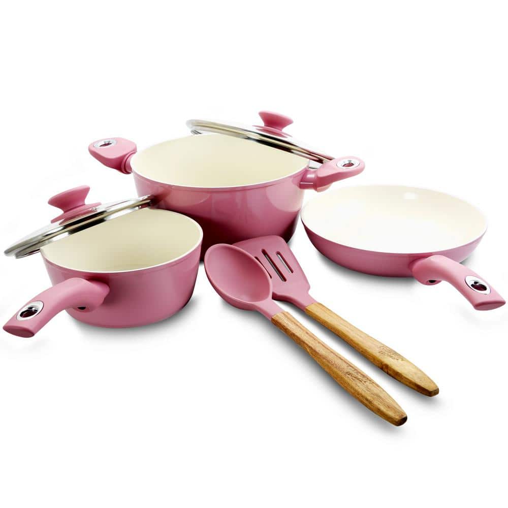 Lavender Aluminum Nonstick 7-Piece Cookware Set with Enamel Coating