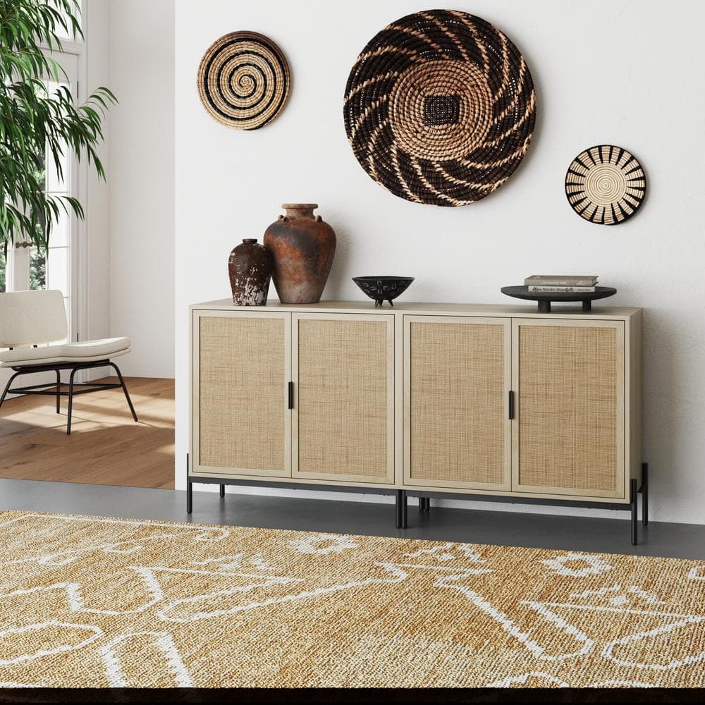 Andrew Light Oak and Matte Black Bohemian Sideboard Cabinet