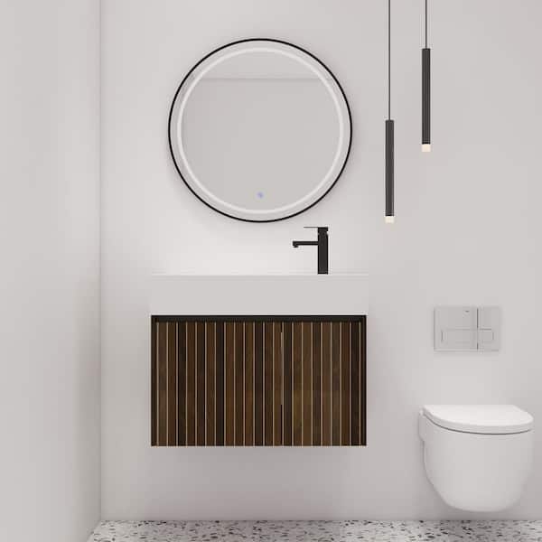 29.5 in. W x 15.8 in. D x 23.3 in. H Wall-Mounted Bath Vanity in Silver-Black Stripe with White Resin Vanity Top