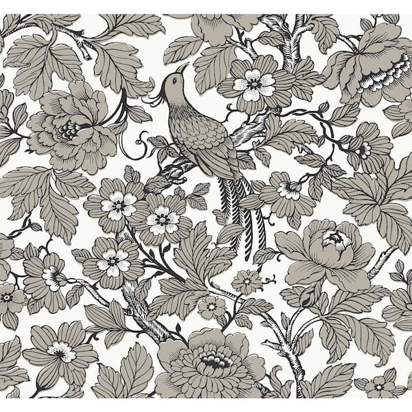 A-Street Prints Beaufort Black Peony Chinoiserie Wallpaper Sample