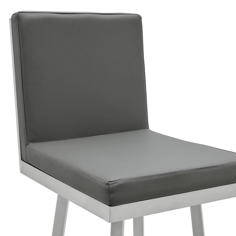 Swivel Gray Metal 44" Modern Barstool with Faux Leather