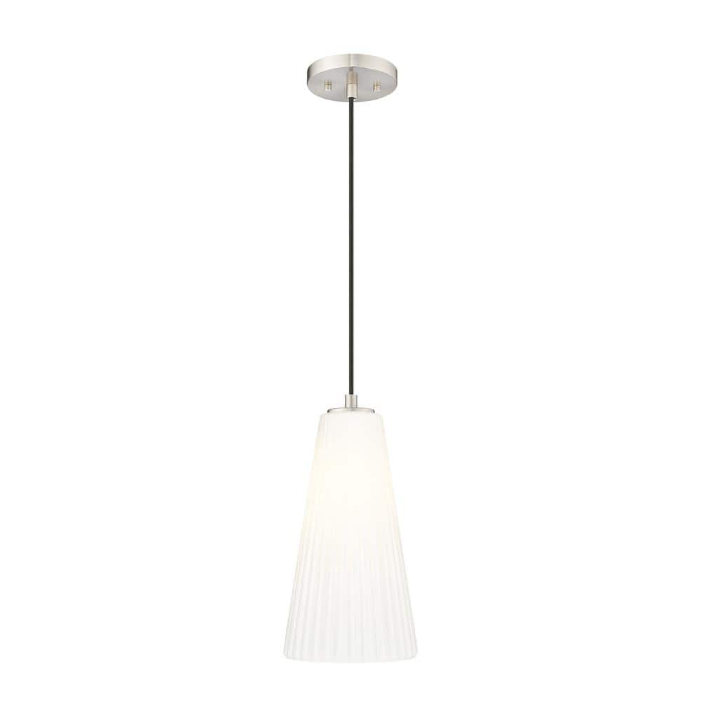 Farrell 60-Watt 1-Light Brushed Nickel Pendant-Light with White Glass shade
