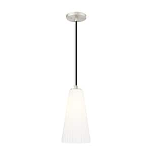 Farrell 60-Watt 1-Light Brushed Nickel Pendant-Light with White Glass shade, no bulbs included