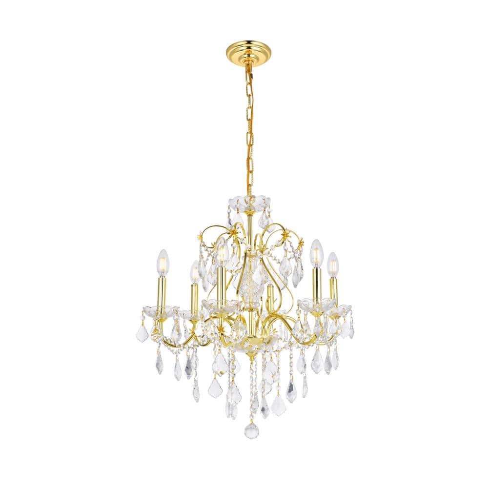 Timeless Home 24 in. L x 24 in. W x 21 in. H 6-Light Gold Transitional Chan