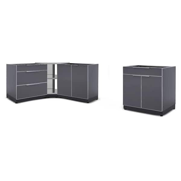 NewAge Products Slate Gray 4-Piece 112 in. W x 36.5 in. H x 24 in. D Outdoor Kitchen Cabinet Set without Counter Tops