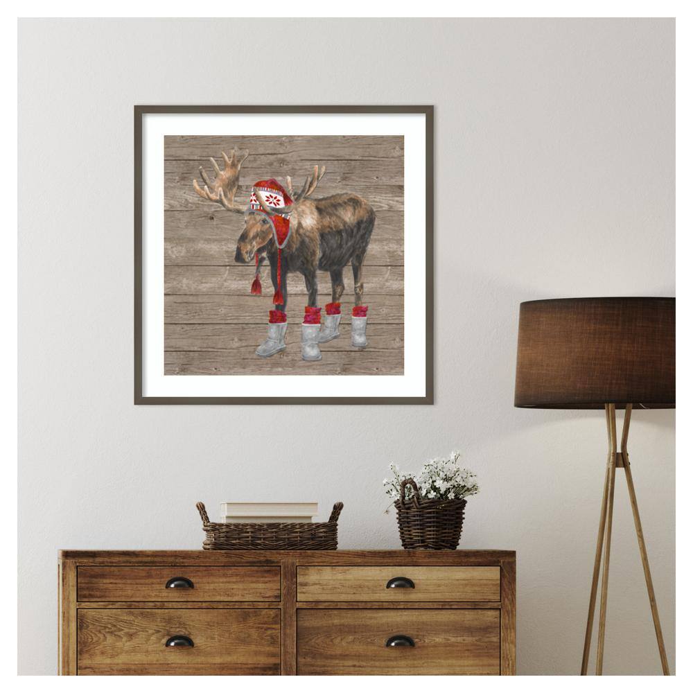 Warm in the Wilderness Moose Framed Graphic Art Print in Svelte Clay Grey