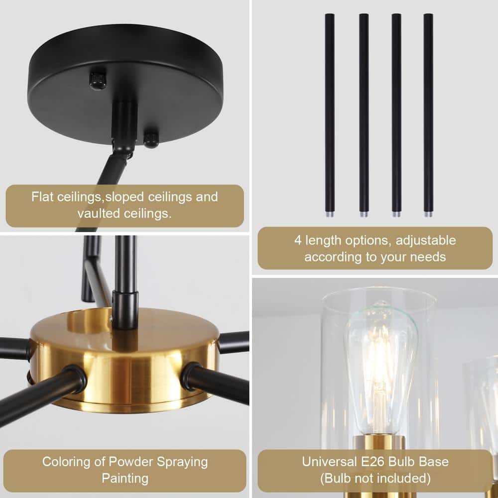 Gold and Clear Glass 5-Light Kitchen Island Chandelier