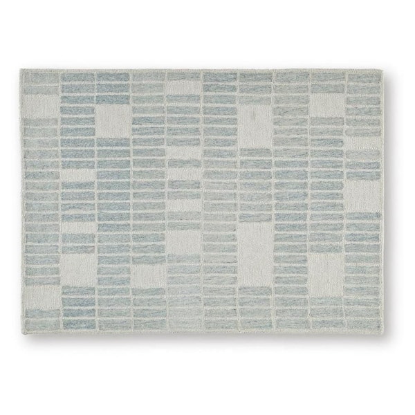 Dyni 5 ft. x 7 ft. Ivory and Blue Geometric Design Washable Area Rug Runner Rug