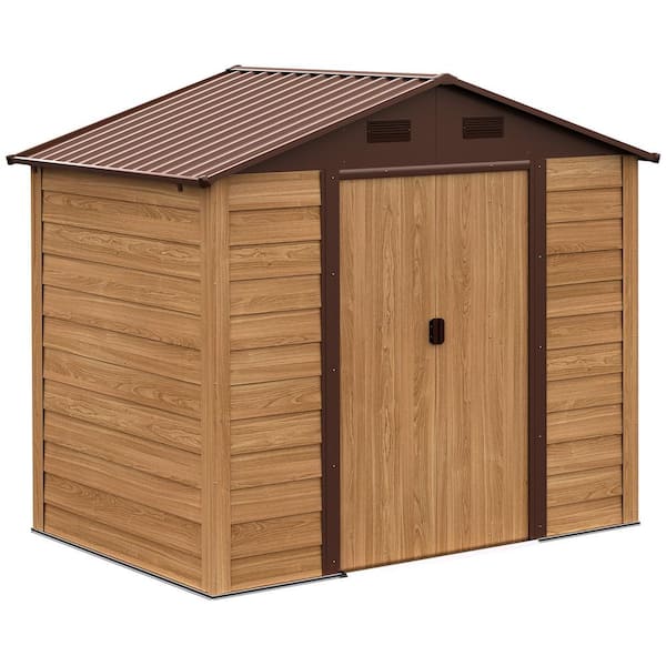 Outsunny Professional Installed 7.7 ft. W x 6.4 ft. D Metal Shed with Double Doors (49 sq. ft.)