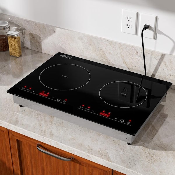 20.5 in. Electric Induction Cooktop Horizontal 2-Element Burner in Black