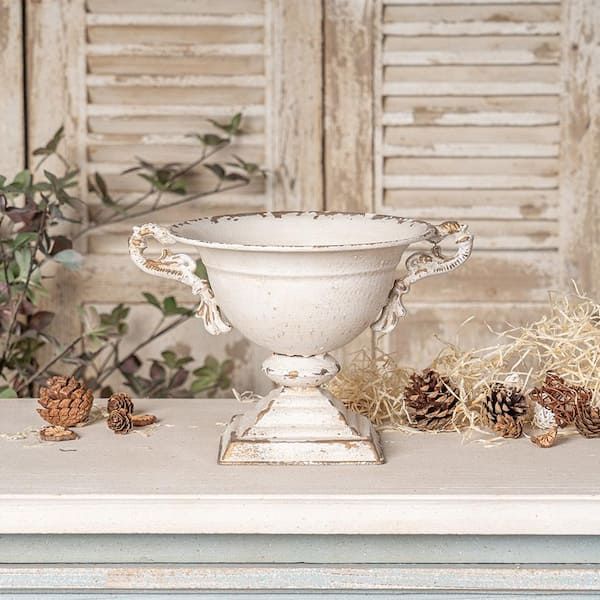 Retro 7 in. W x 11 in. H Double-Handled White Metal Flower Pot for