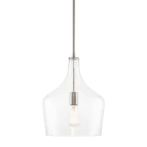 Lucy 60-Watt 1-Light Brushed Nickel Modern Pendant Light with Clear Shade, No Bulb Included