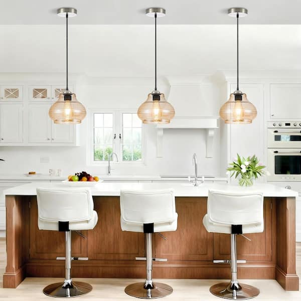 Jasslynn 60-Watt 1-Light Amber Modern Pendant Light with Bell Glass Shade for Dining Room Foyer Bathroom Kitchen Island