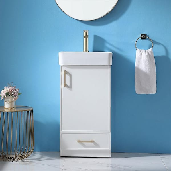 18 in. W Morden Freestanding White Bath Vanity with White Ceramic Top Unassembled