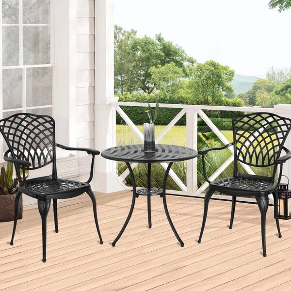 SUNRINX 3-Piece Black Cast Aluminum Round Table Outdoor