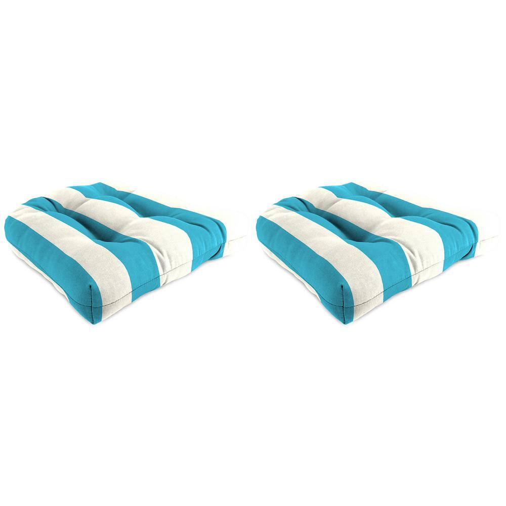 Turquoise Stripe Tufted Outdoor Wicker Seat Cushions, 19" x 19" (Set of 2)