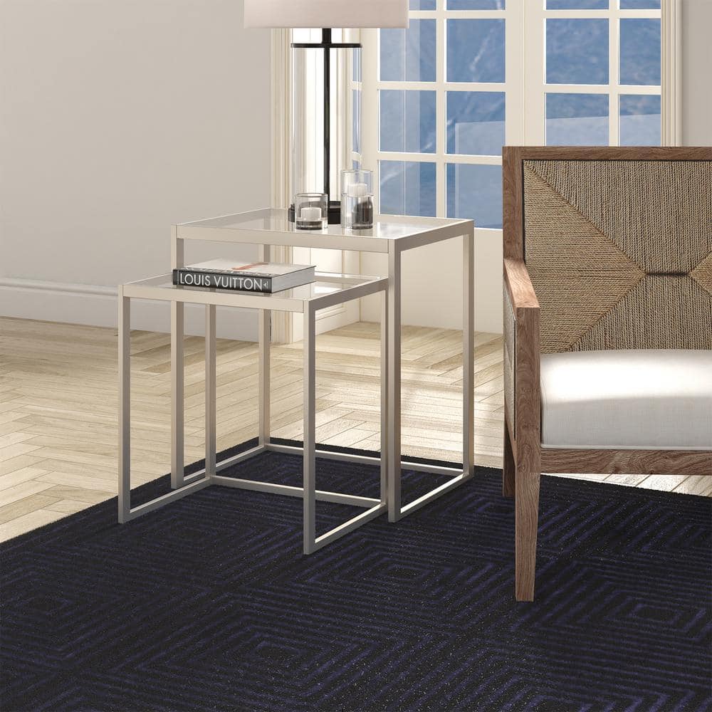 Satin Nickel Rectangular Nested Side Table with Tempered Glass Top