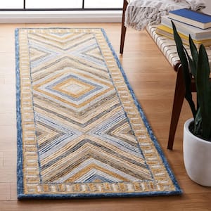 Aspen Navy/Gold 2 ft. x 8 ft. Border Diamond Runner Rug