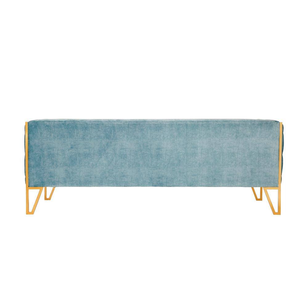 Ocean Blue Velvet Sofa and Armchair Set with Gold Legs