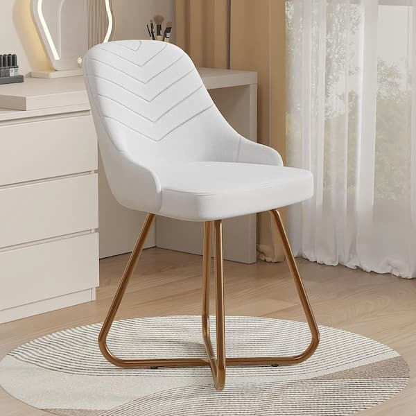 Elegant Modern Accent Chair-White Velvet Upholstered Chair with High Back and Curved Gold Legs for Home Use