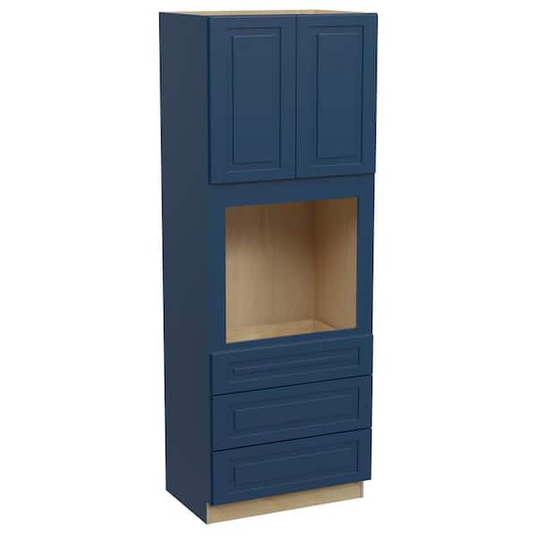 Grayson 33 in. W x 24 in. D x 96 in. H Assembled Plywood Double Oven Kitchen Cabinet in Mythic Blue with Soft Close