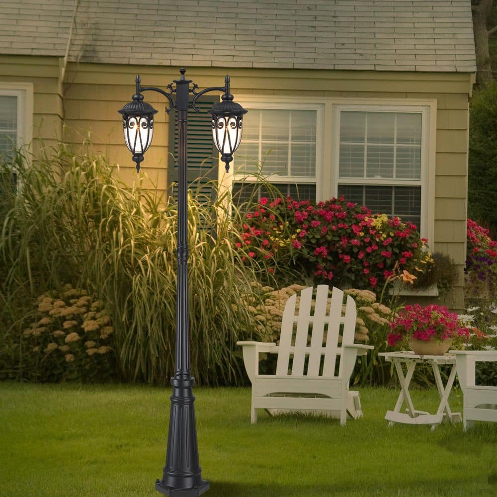 78 in. H 2-Light Matte Black Aluminum Dusk to Dawn Weather Resistant Post Light Set with No Bulbs Included price history on PriceWatchPro