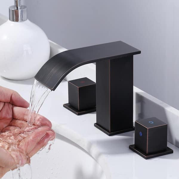 8 in. Widespread Double Switch Waterfall Bathroom Faucet with Pop-Up Drain in Oil Rubbed Bronze
